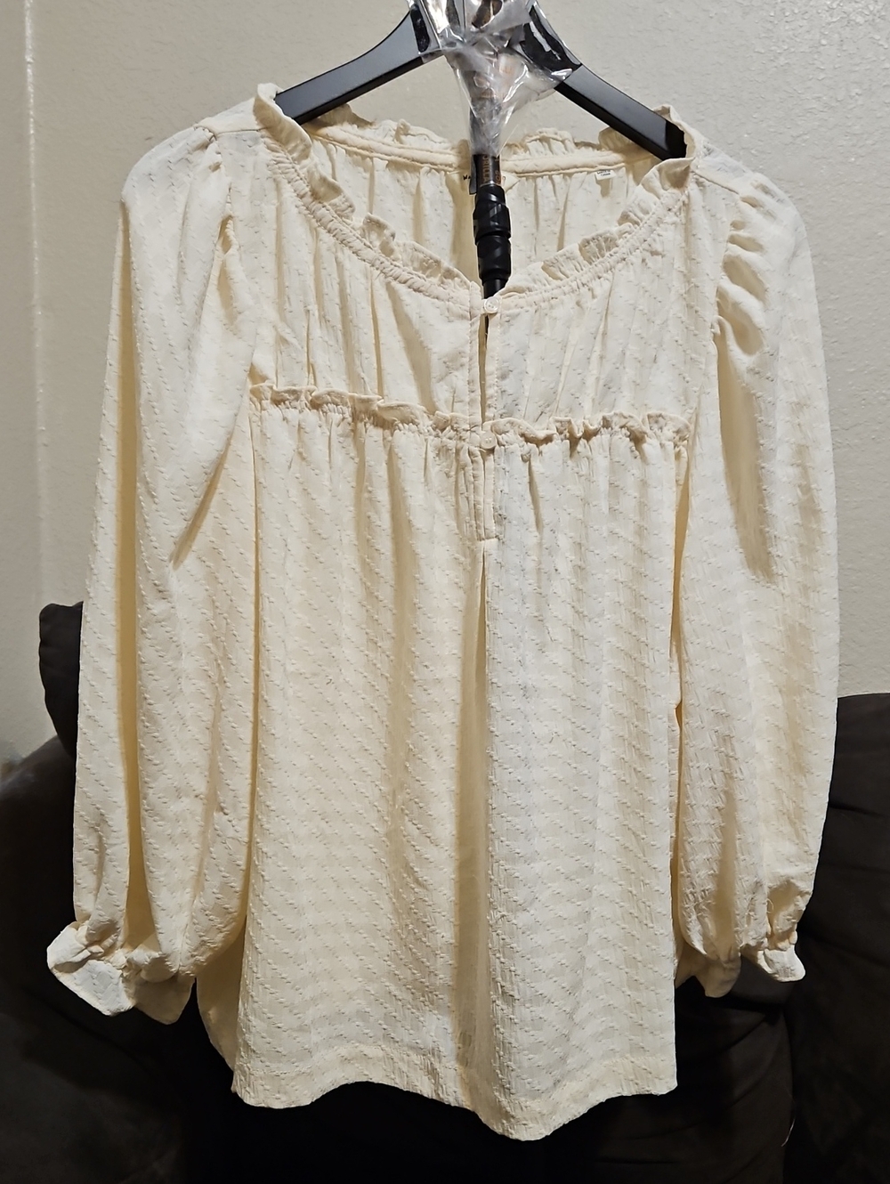 Cream Long-Sleeve Peasant Blouse - Women's Top